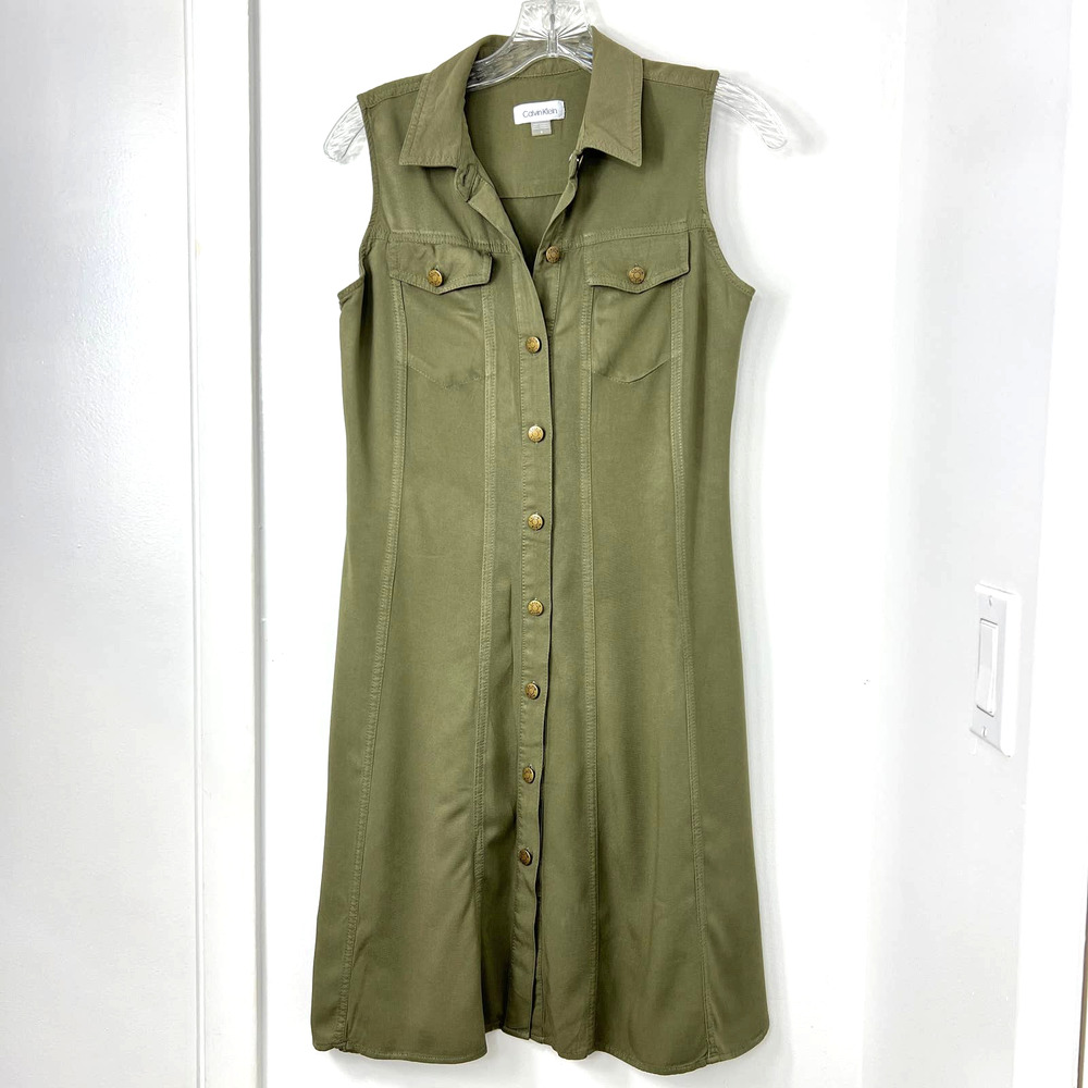 Calvin Klein army green sleeveless shift dress size 4
